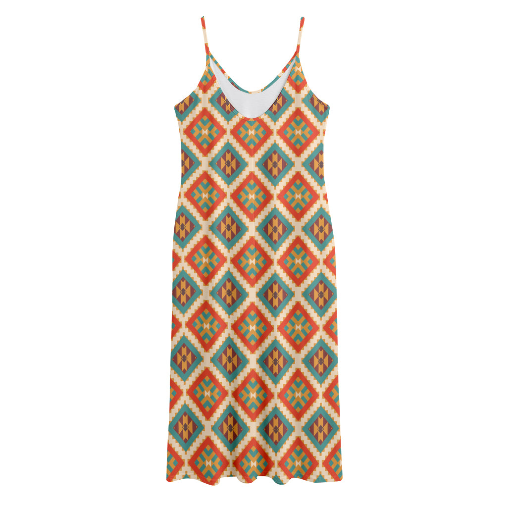 Ancient Geometric Navajo Print Jersey Midi Cami Dress