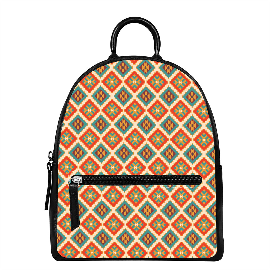 Ancient Geometric Navajo Print Leather Backpack