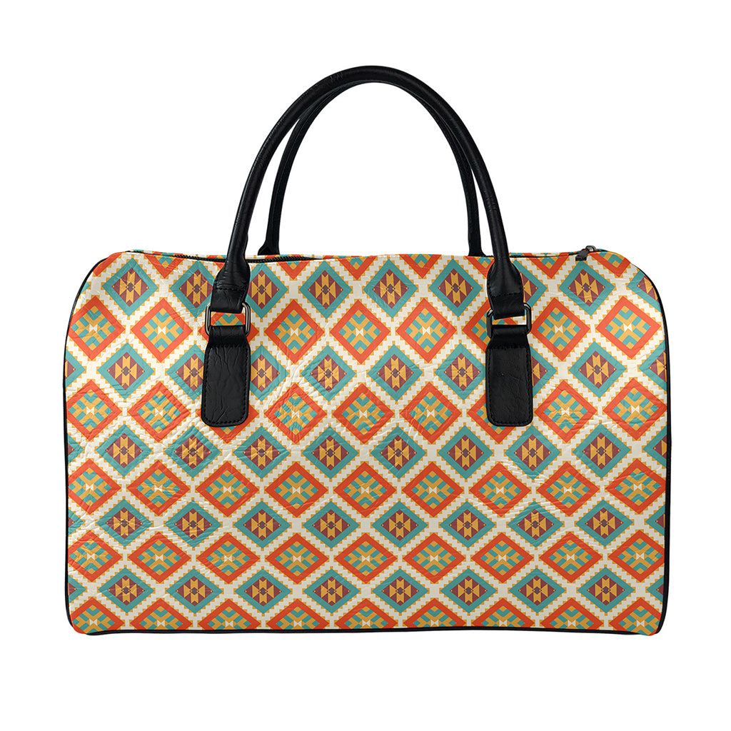 Ancient Geometric Navajo Print Leather Duffle Bag