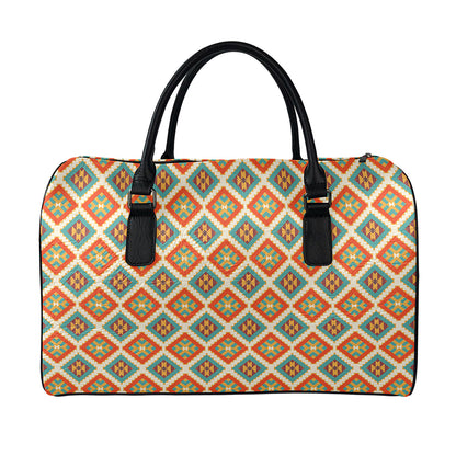 Ancient Geometric Navajo Print Leather Duffle Bag