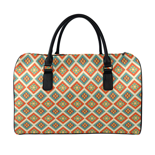 Ancient Geometric Navajo Print Leather Duffle Bag