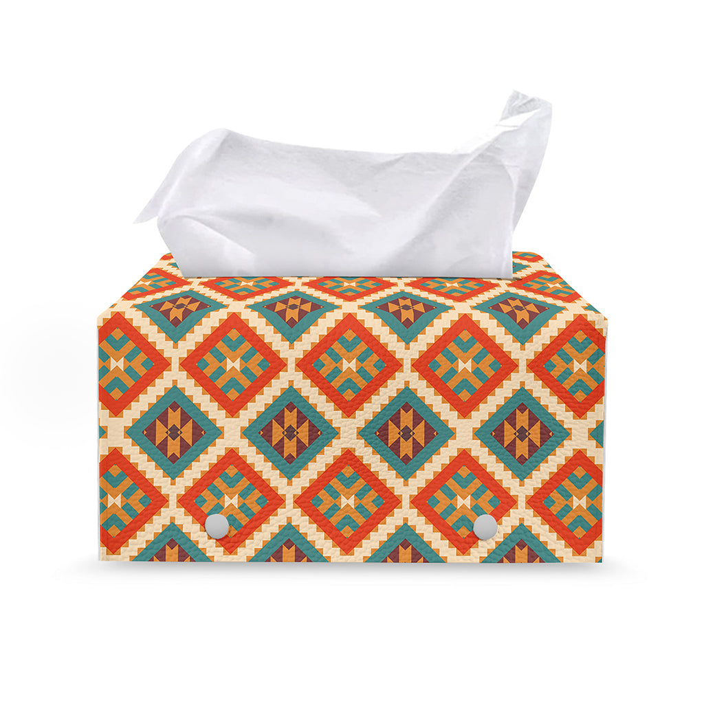Ancient Geometric Navajo Print Leather Tissue Box Cover