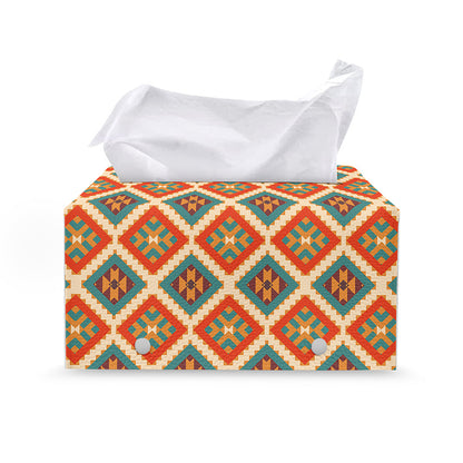 Ancient Geometric Navajo Print Leather Tissue Box Cover