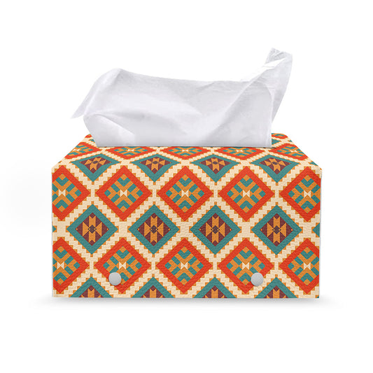 Ancient Geometric Navajo Print Leather Tissue Box Cover