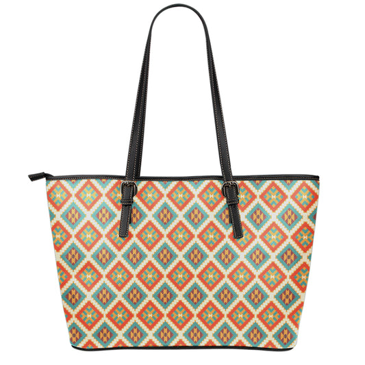 Ancient Geometric Navajo Print Leather Tote Bag