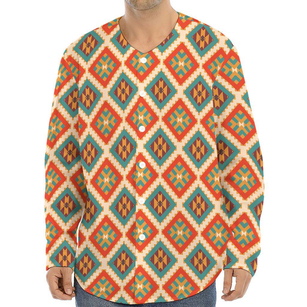Ancient Geometric Navajo Print Long Sleeve Baseball Jersey