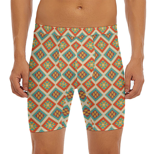 Ancient Geometric Navajo Print Men's Long Boxer Briefs