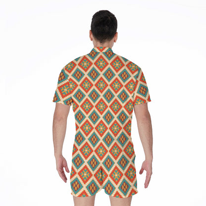 Ancient Geometric Navajo Print Men's Rompers