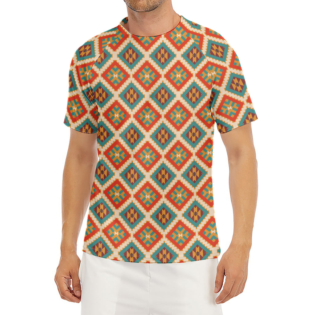Ancient Geometric Navajo Print Men's Short Sleeve Rash Guard