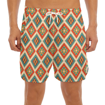 Ancient Geometric Navajo Print Men's Split Running Shorts