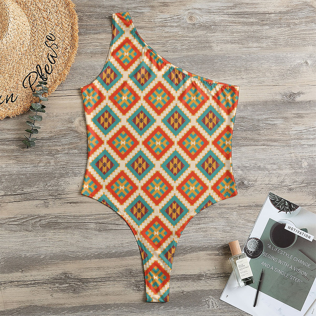 Ancient Geometric Navajo Print One Shoulder Bodysuit