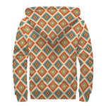 Ancient Geometric Navajo Print Sherpa Lined Zip Up Hoodie