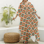 Ancient Geometric Navajo Print Silk V-Neck Kaftan Dress