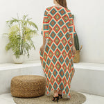 Ancient Geometric Navajo Print Silk V-Neck Kaftan Dress