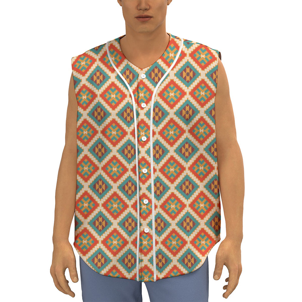 Ancient Geometric Navajo Print Sleeveless Baseball Jersey