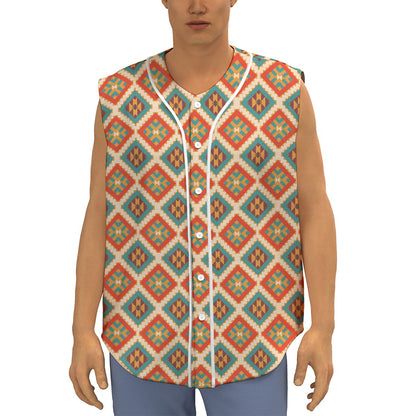 Ancient Geometric Navajo Print Sleeveless Baseball Jersey