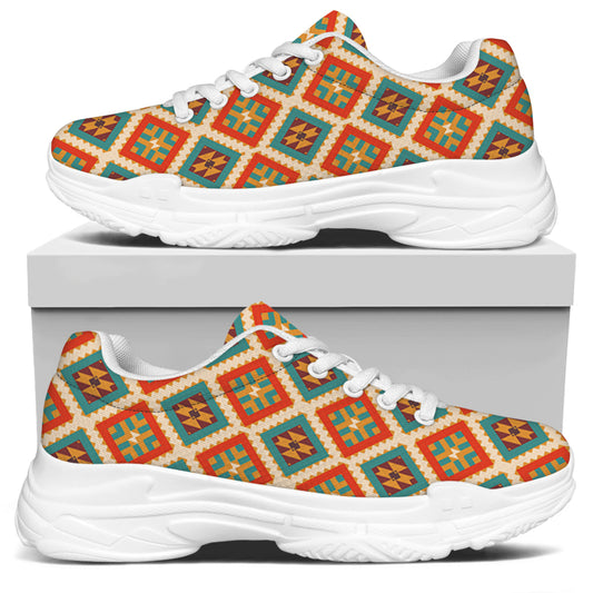 Ancient Geometric Navajo Print White Chunky Shoes