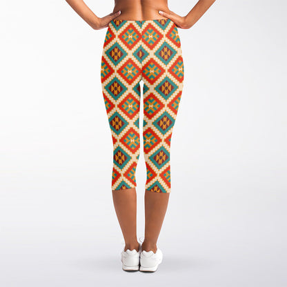 Ancient Geometric Navajo Print Women's Capri Leggings