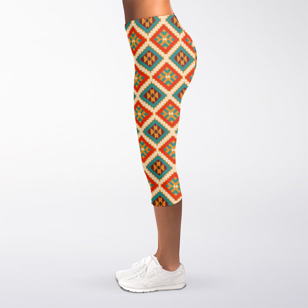 Ancient Geometric Navajo Print Women's Capri Leggings