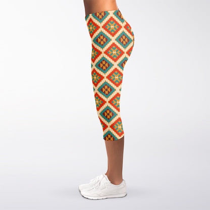 Ancient Geometric Navajo Print Women's Capri Leggings