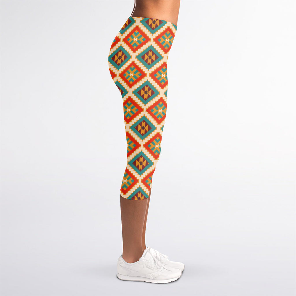 Ancient Geometric Navajo Print Women's Capri Leggings