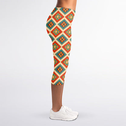 Ancient Geometric Navajo Print Women's Capri Leggings