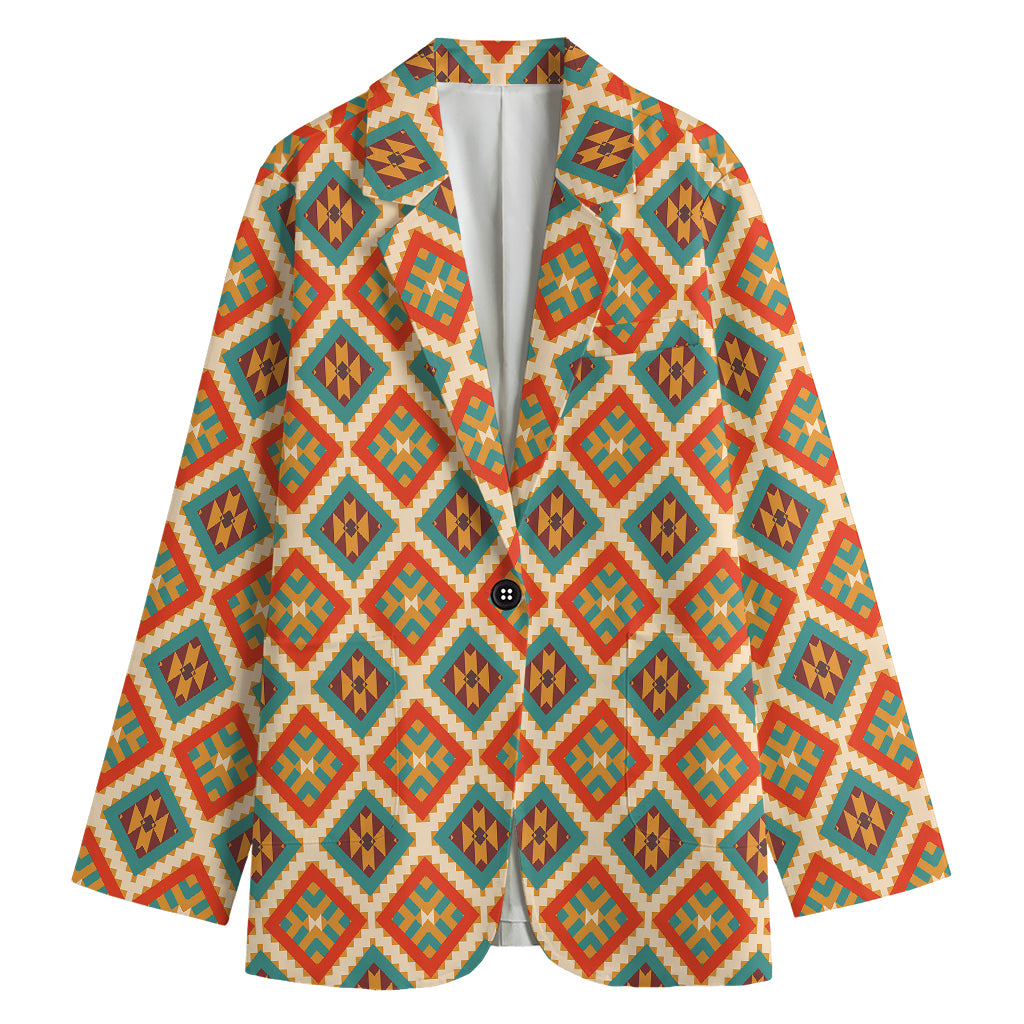 Ancient Geometric Navajo Print Women's Cotton Blazer
