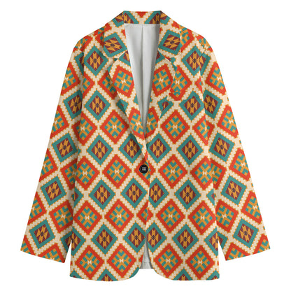 Ancient Geometric Navajo Print Women's Cotton Blazer