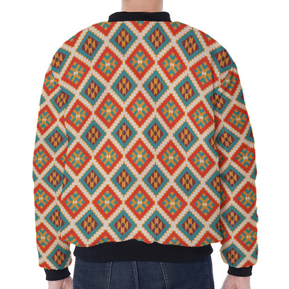 Ancient Geometric Navajo Print Zip Sleeve Bomber Jacket