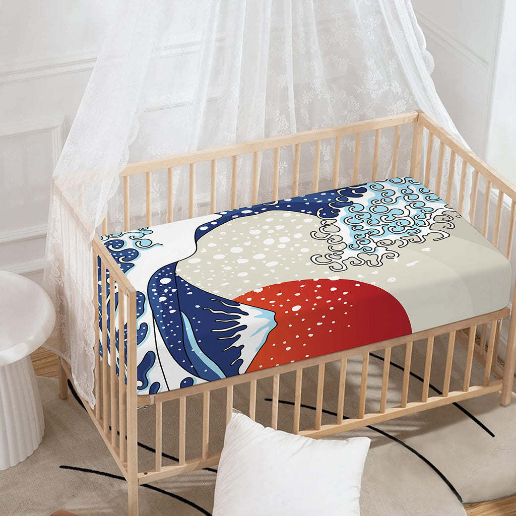 Ancient Great Japanese Wave Print Baby Crib Sheet