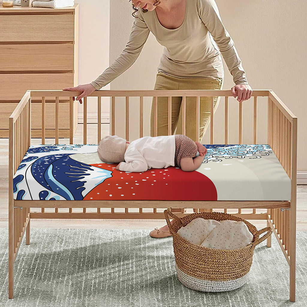 Ancient Great Japanese Wave Print Baby Crib Sheet