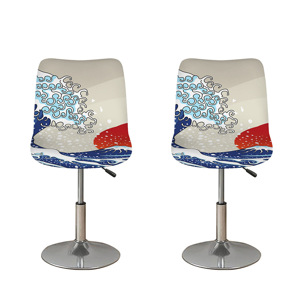 Ancient Great Japanese Wave Print Bar Stool Covers