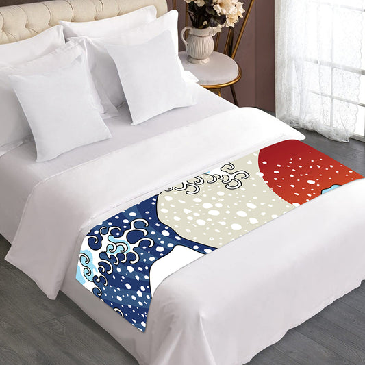 Ancient Great Japanese Wave Print Bed Runner