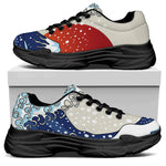 Ancient Great Japanese Wave Print Black Chunky Shoes