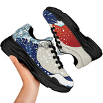 Ancient Great Japanese Wave Print Black Chunky Shoes