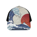 Ancient Great Japanese Wave Print Black Mesh Trucker Hat