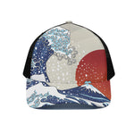Ancient Great Japanese Wave Print Black Mesh Trucker Cap