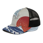 Ancient Great Japanese Wave Print Black Mesh Trucker Cap