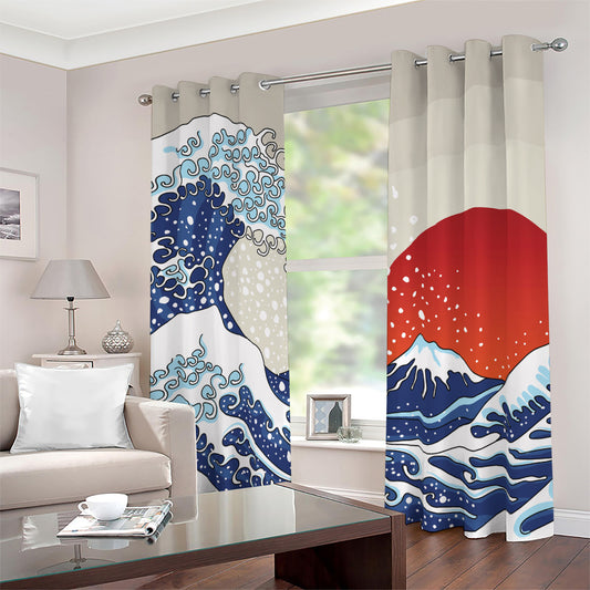 Ancient Great Japanese Wave Print Blackout Grommet Curtains