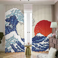 Ancient Great Japanese Wave Print Dimout Pencil Pleat Curtains
