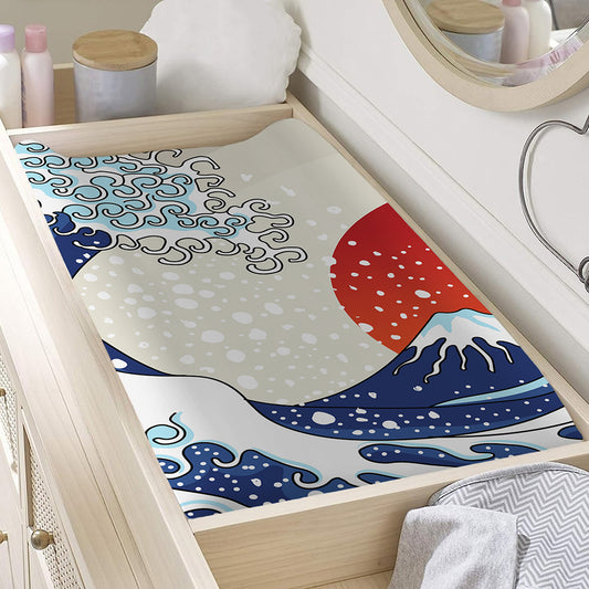 Ancient Great Japanese Wave Print Changing Pad Cover