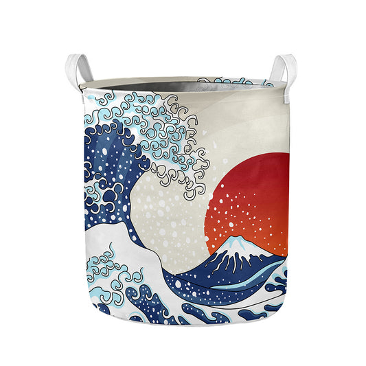 Ancient Great Japanese Wave Print Collapsible Laundry Basket