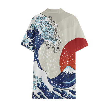 Ancient Great Japanese Wave Print Cotton Hawaiian Shirt
