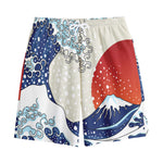 Ancient Great Japanese Wave Print Cotton Shorts