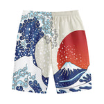 Ancient Great Japanese Wave Print Cotton Shorts