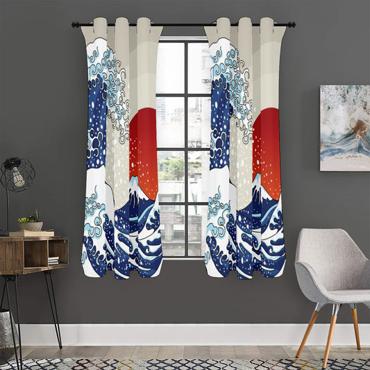 Ancient Great Japanese Wave Print Curtain