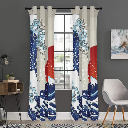 Ancient Great Japanese Wave Print Curtain