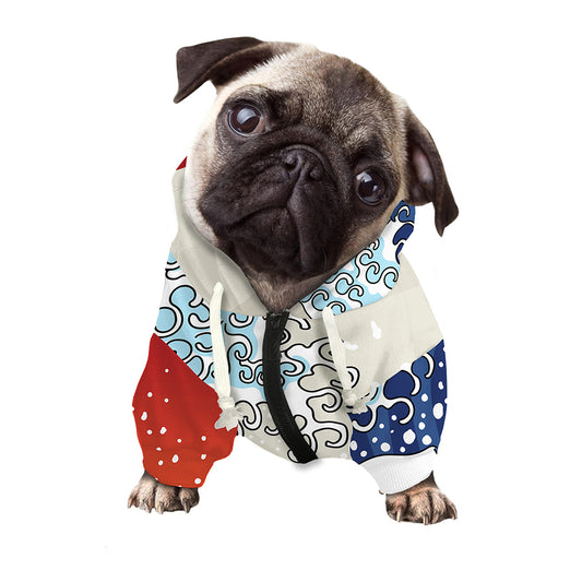 Ancient Great Japanese Wave Print Dog Zip Up Hoodie
