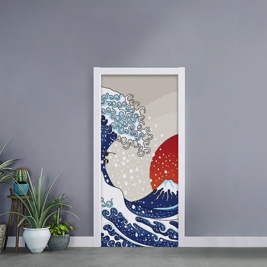 Ancient Great Japanese Wave Print Door Sticker