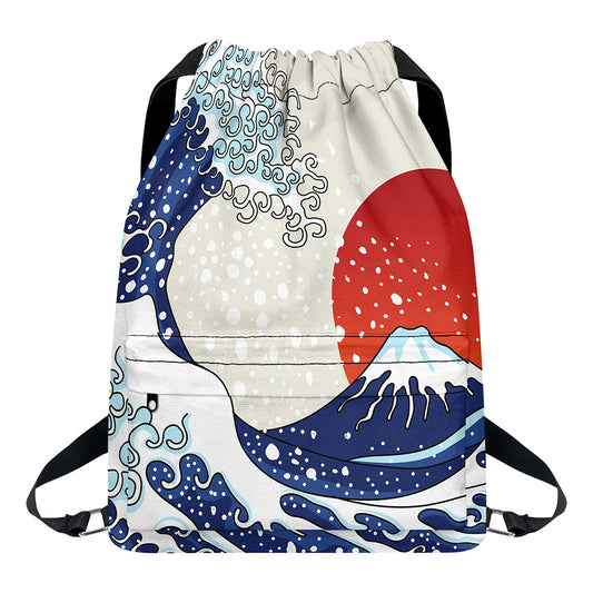 Ancient Great Japanese Wave Print Drawstring Backpack